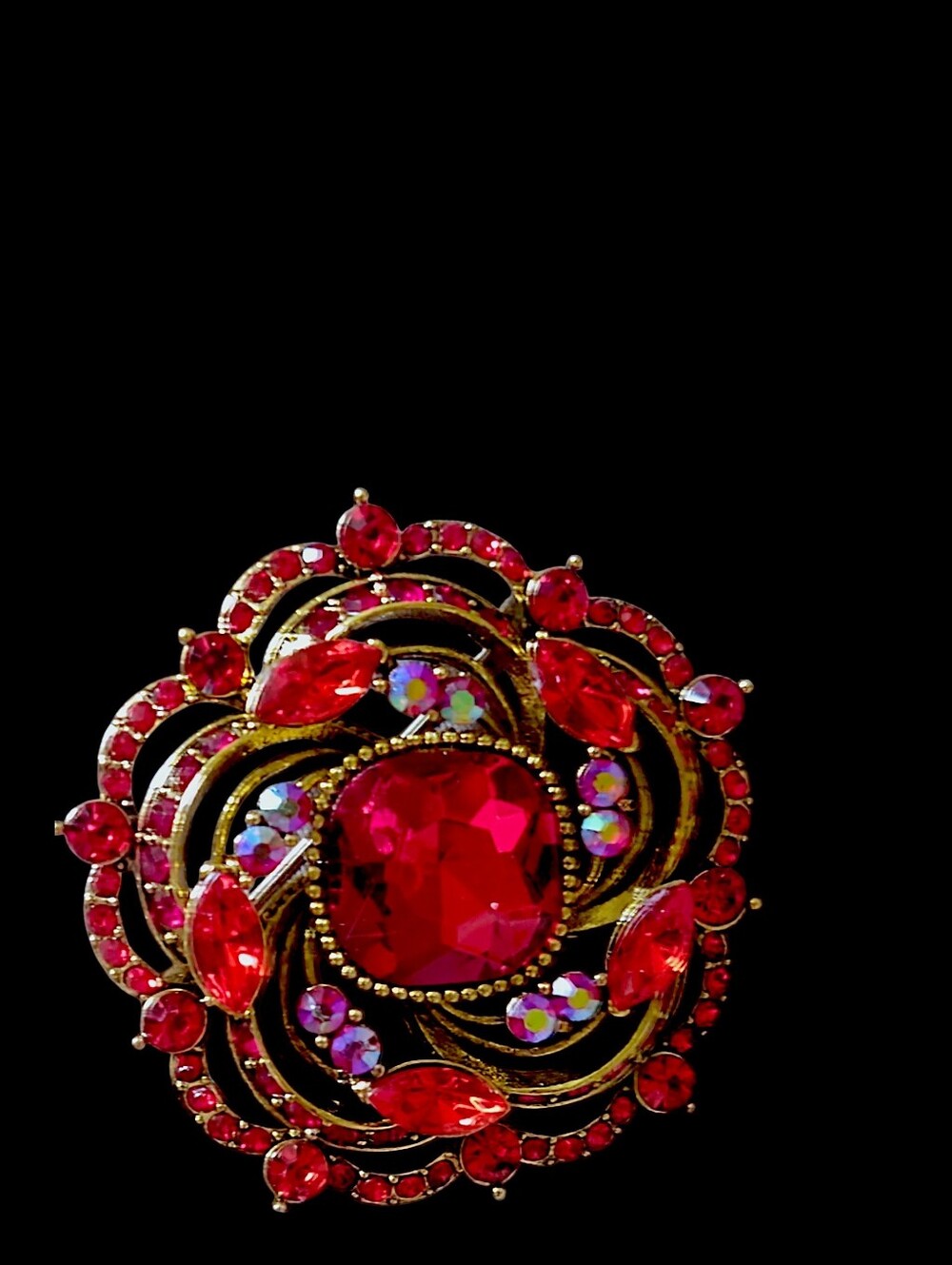 Red Crystal Floral Brooch